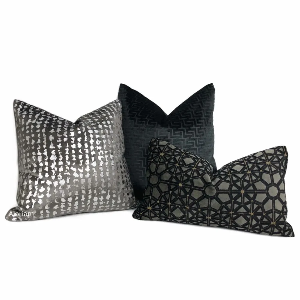 Matteo Graphite & Silver Metallic Leopard Spot Pillow Cover