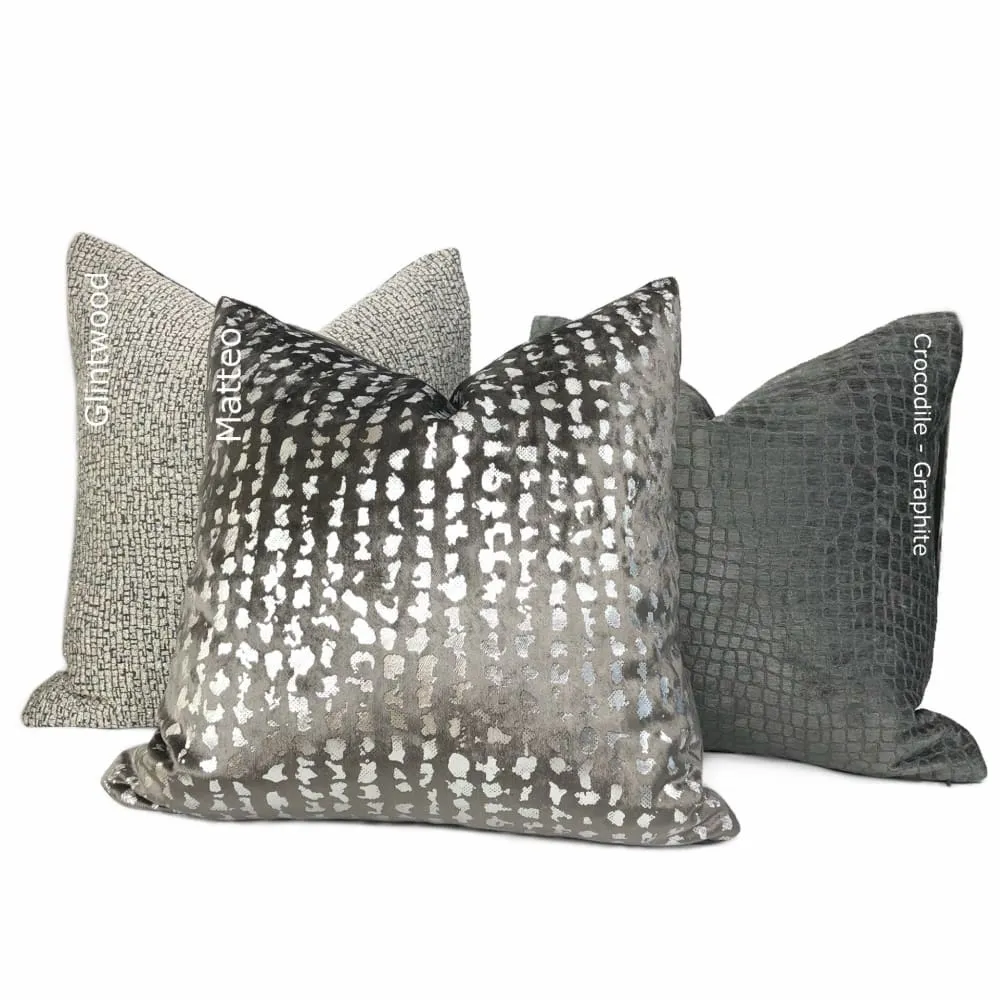 Matteo Graphite & Silver Metallic Leopard Spot Pillow Cover