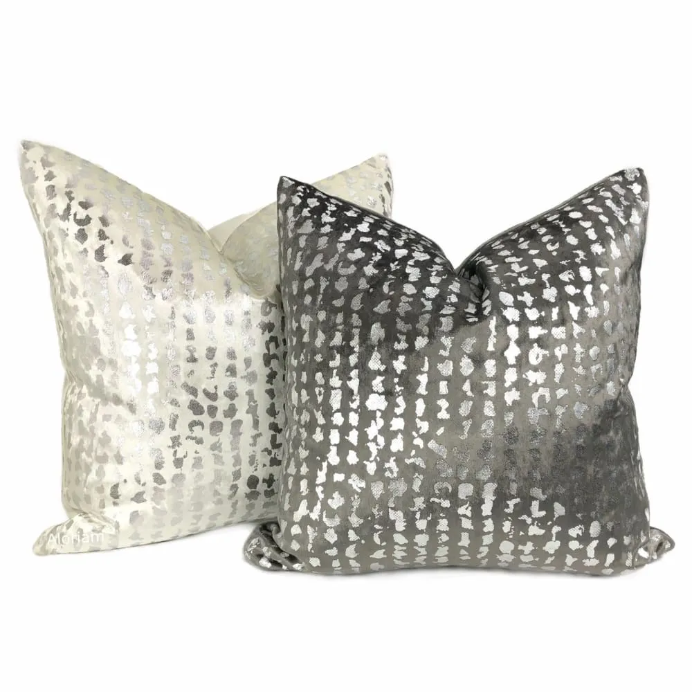 Matteo Graphite & Silver Metallic Leopard Spot Pillow Cover