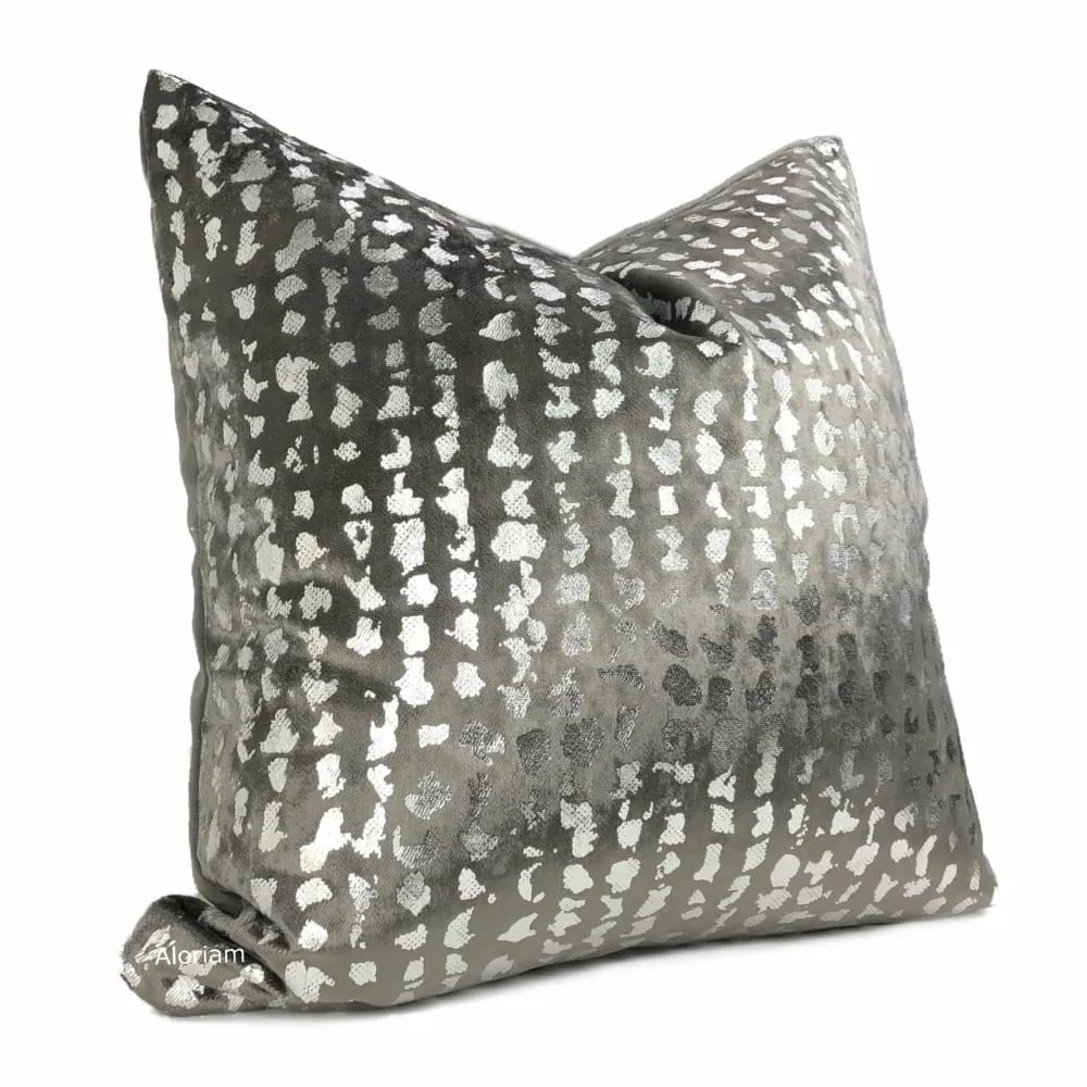 Matteo Graphite & Silver Metallic Leopard Spot Pillow Cover