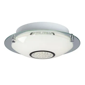 Michio I LED Flush Mount Ceiling Light - Chrome Finish, 12W, Dimmable, 3000K, White Glass, Crystal Accents