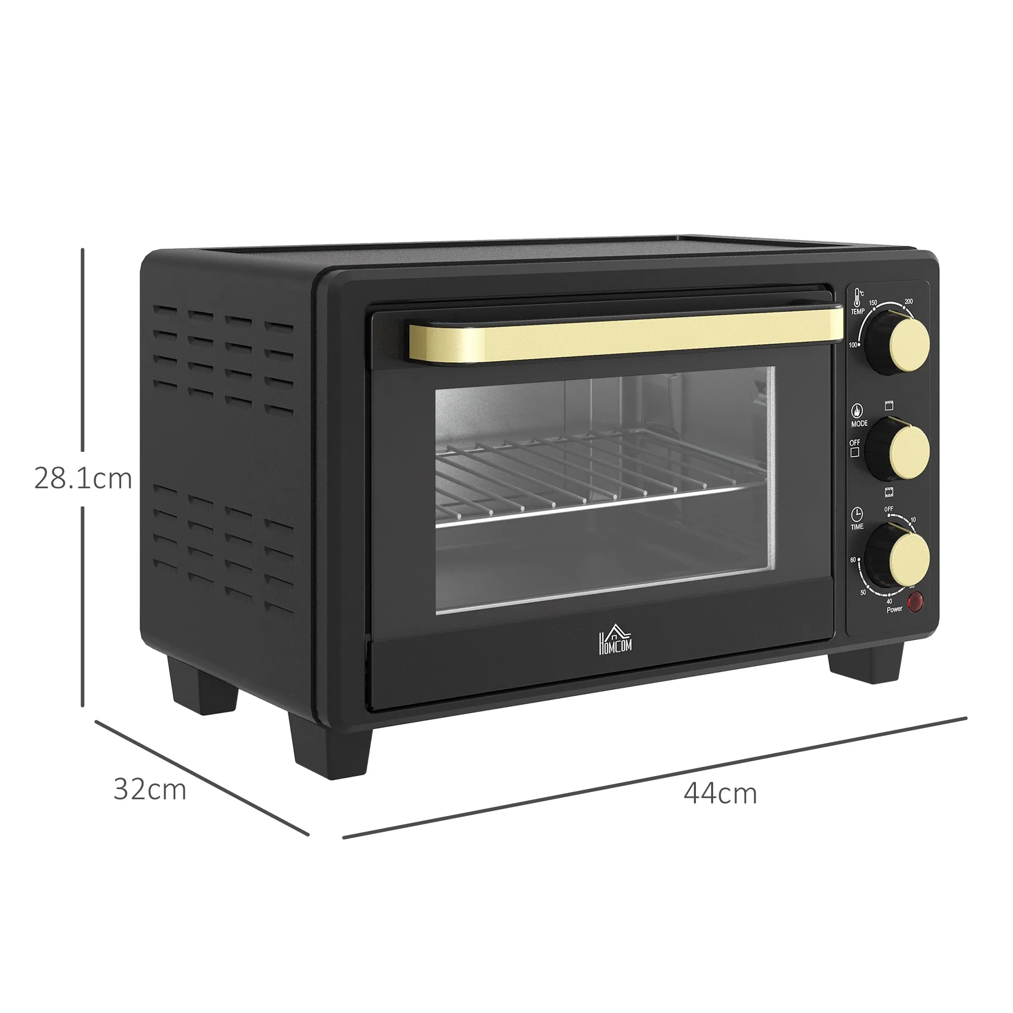 Mini Oven 16L Countertop Oven w/ Adjustable Temp Timer 1400W, Black