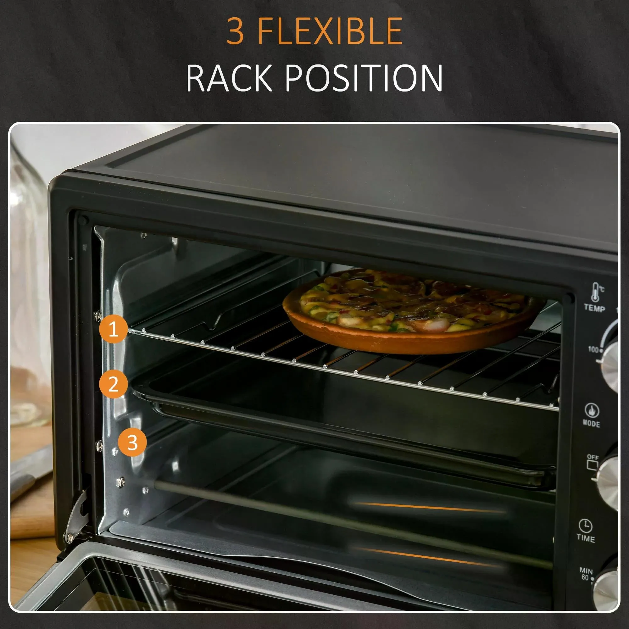 Mini Oven, 21L Countertop Electric Grill, Toaster Oven with Adjustable Temperature, Timer, Baking Tray and Wire Rack, 1400W