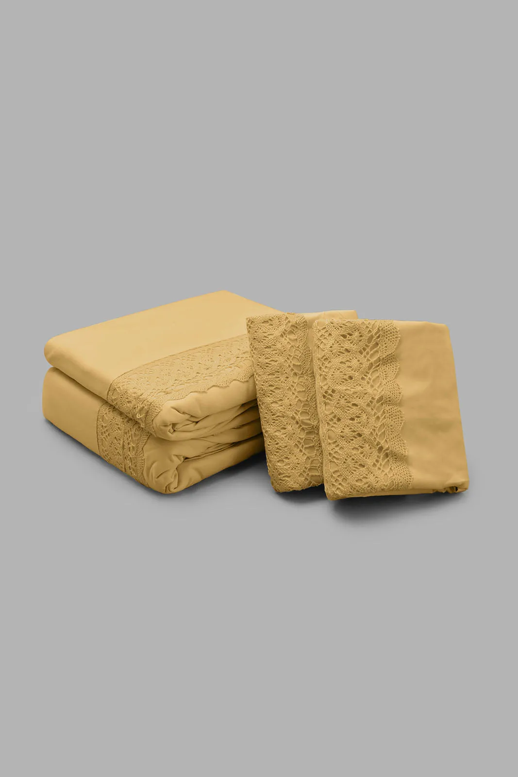 Mustard Lace Duvet Cover Set Double Size (3 Piece)