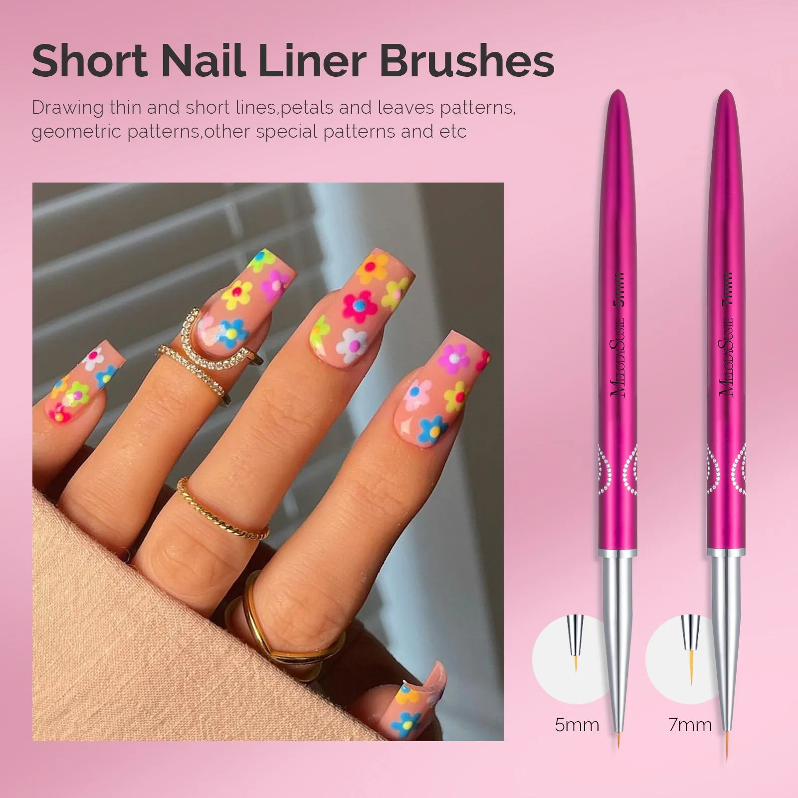 Nail Art Liner Brushes 5Pcs - Rose Pink