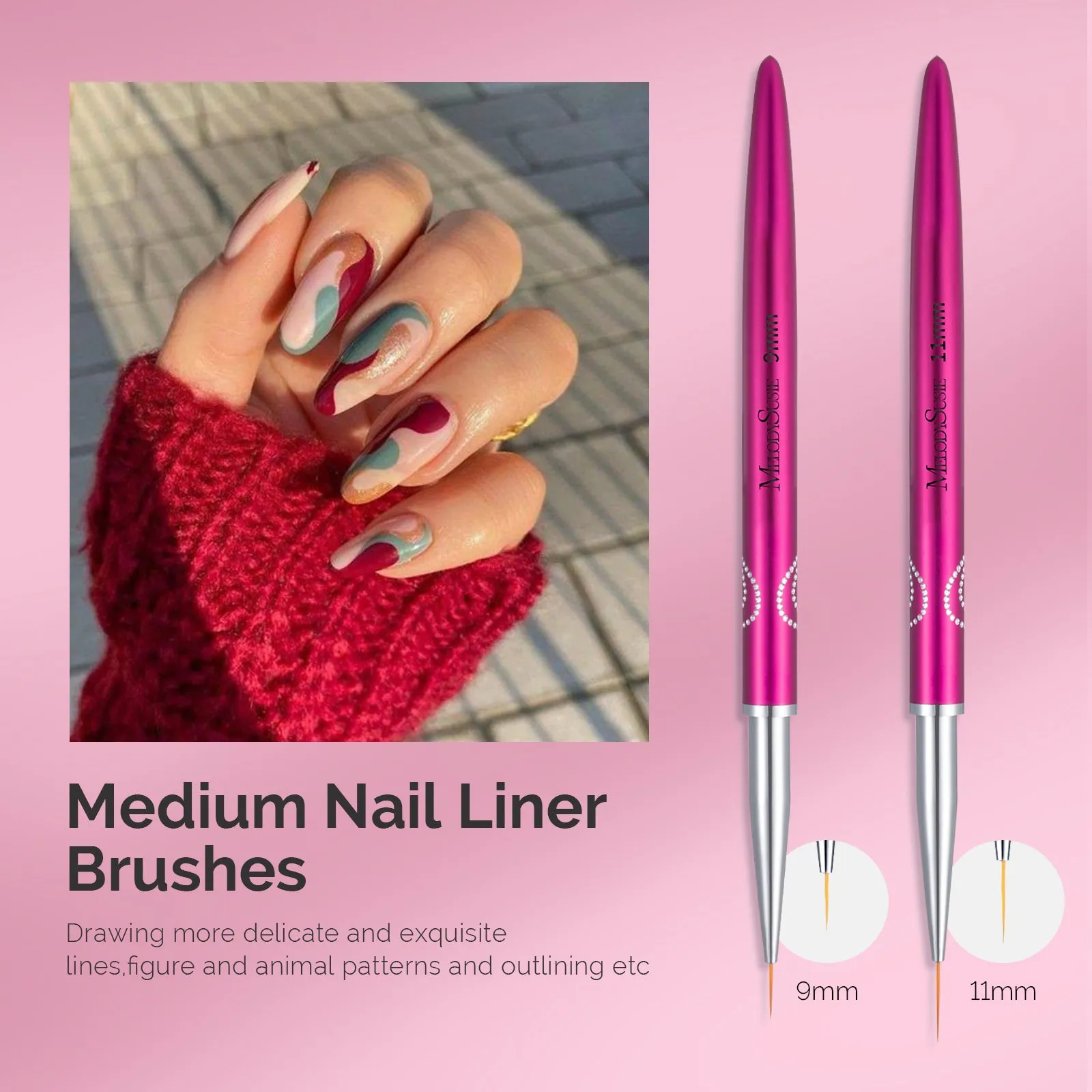 Nail Art Liner Brushes 5Pcs - Rose Pink