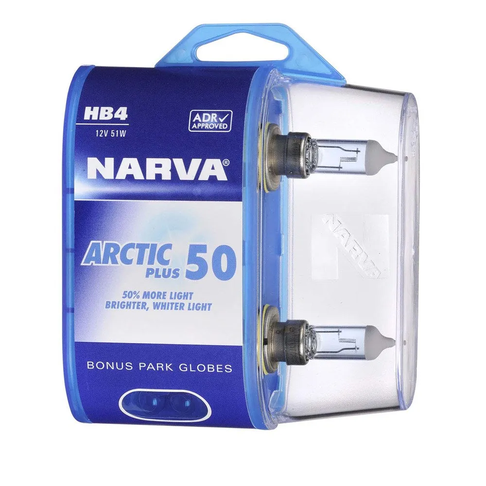 Narva 48613BL2 Hb4 12V 51W Arctic Plus 50 Halogen Headlight Globes, Twin Pack