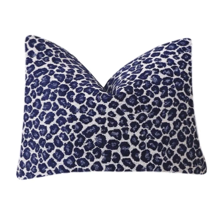 Navy or Cream Leopard Pillow Cover / Indigo Chenille Leopard: Available in 10 Sizes