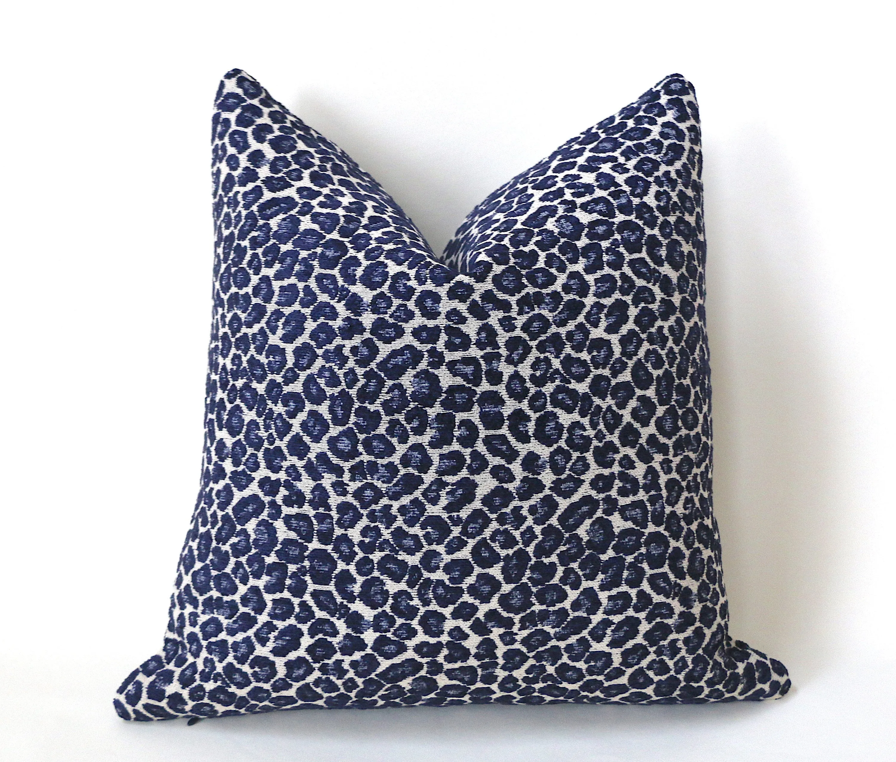 Navy or Cream Leopard Pillow Cover / Indigo Chenille Leopard: Available in 10 Sizes