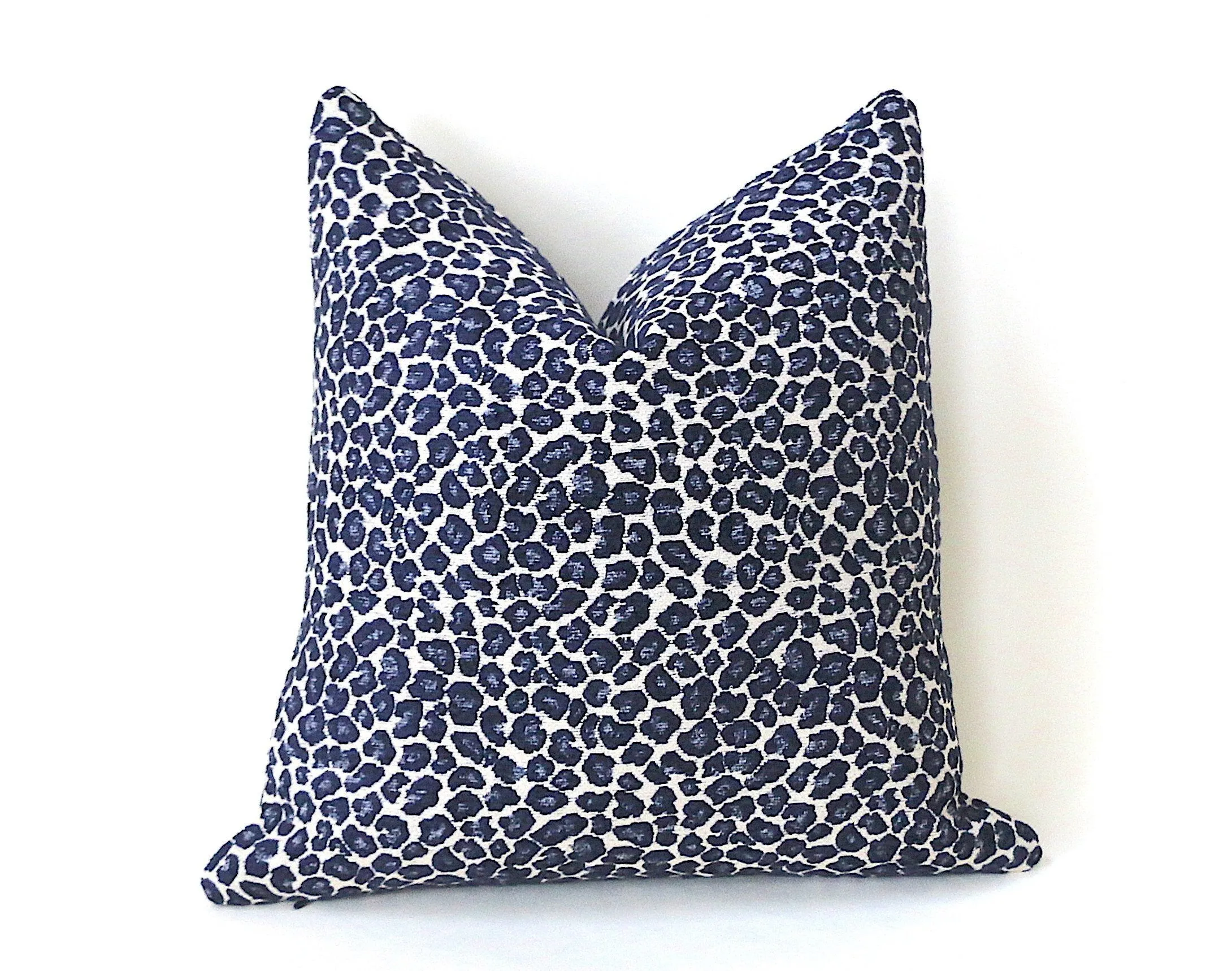 Navy or Cream Leopard Pillow Cover / Indigo Chenille Leopard: Available in 10 Sizes