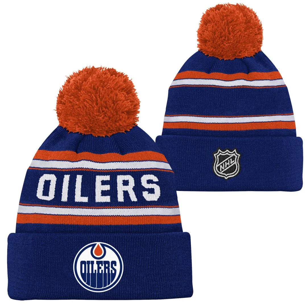 NHL Branded Kids Edmonton Oilers Jacquard Cuffed Pom Knit Toque