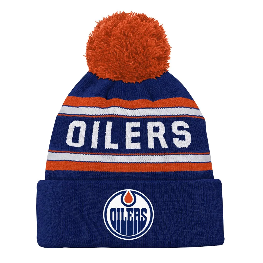 NHL Branded Kids Edmonton Oilers Jacquard Cuffed Pom Knit Toque