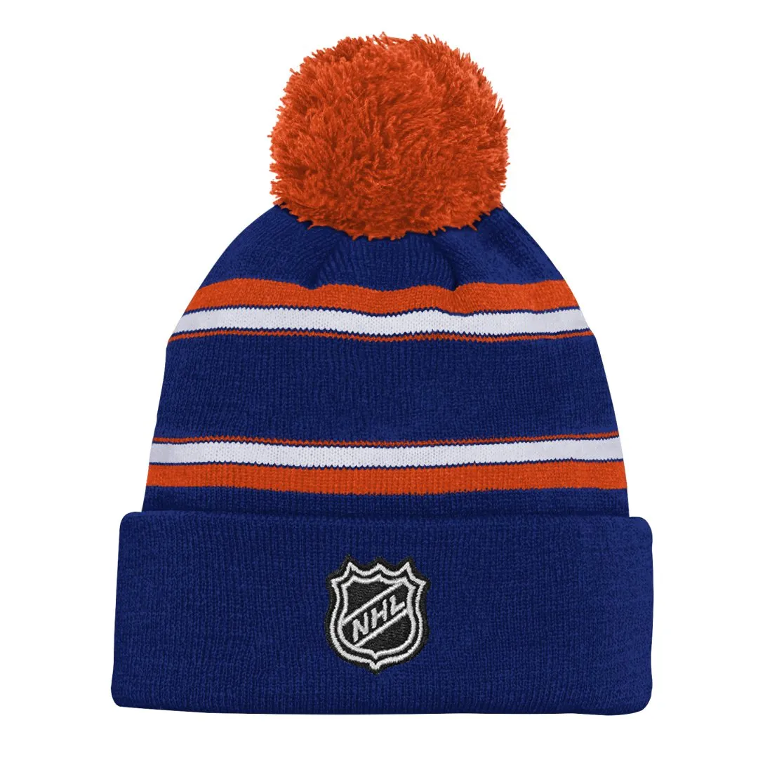 NHL Branded Kids Edmonton Oilers Jacquard Cuffed Pom Knit Toque