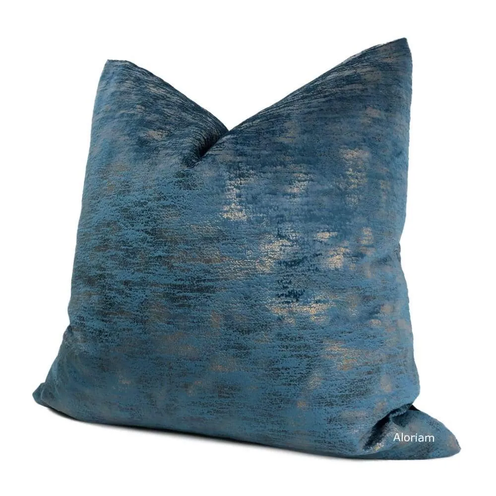 Nimbus Azure Blue Metallic Quartz Velveteen Pillow Cover (Fabric by the Yard available)