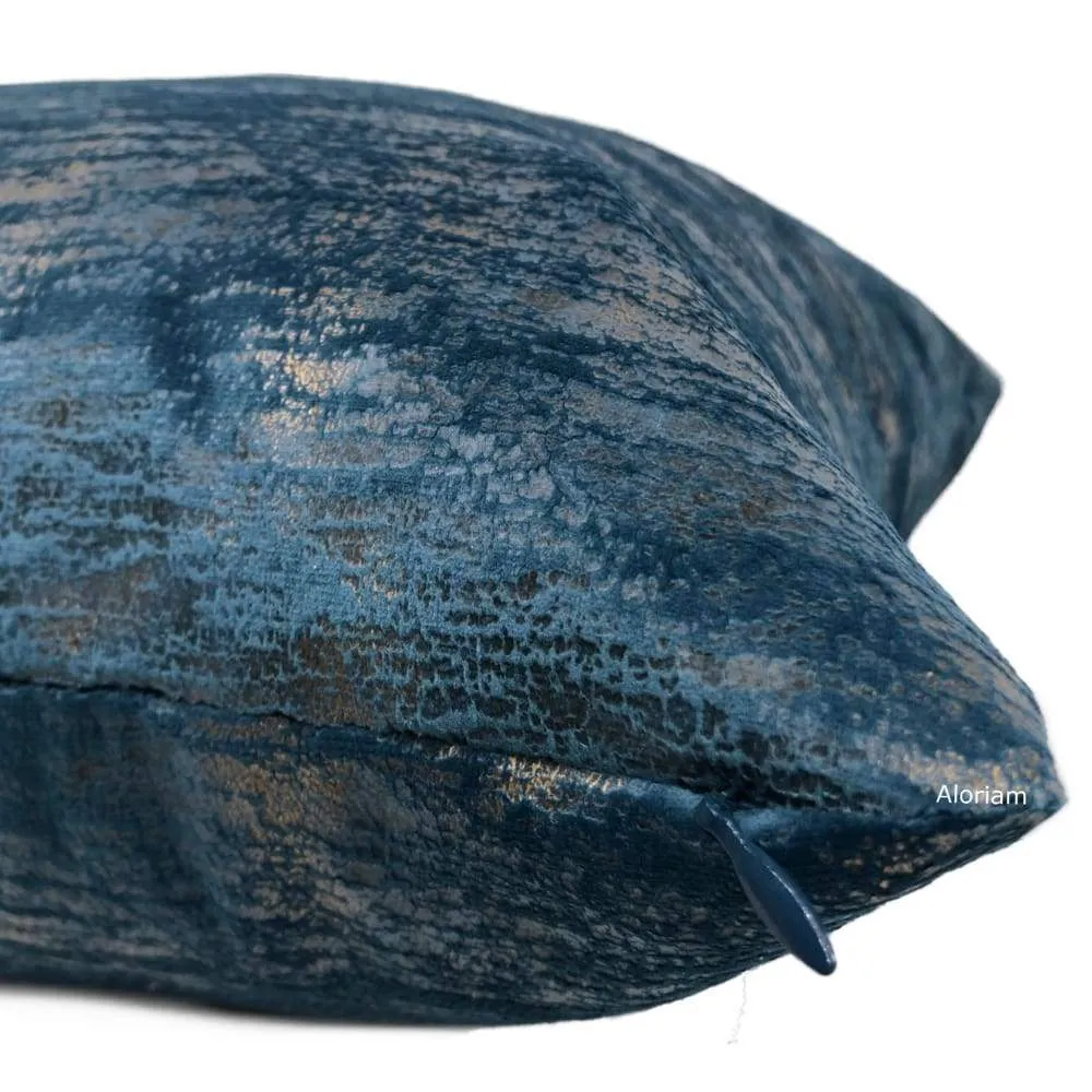 Nimbus Azure Blue Metallic Quartz Velveteen Pillow Cover (Fabric by the Yard available)