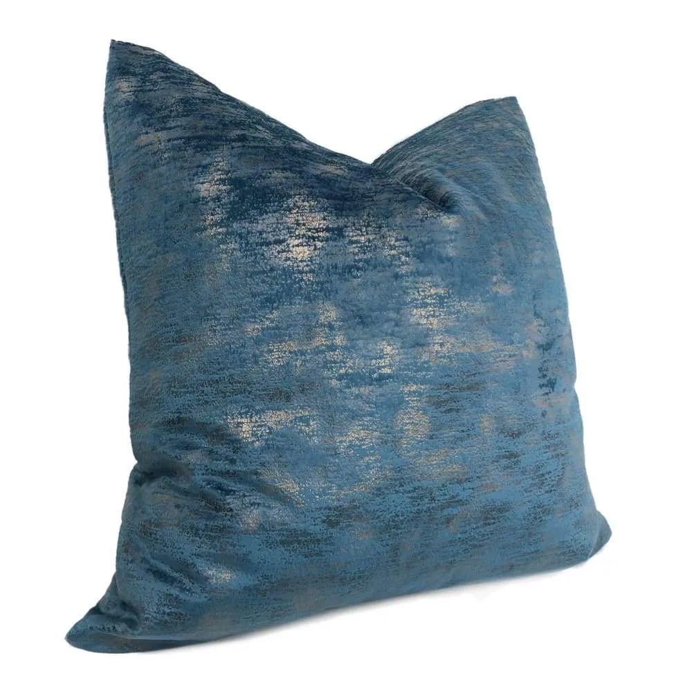 Nimbus Azure Blue Metallic Quartz Velveteen Pillow Cover (Fabric by the Yard available)