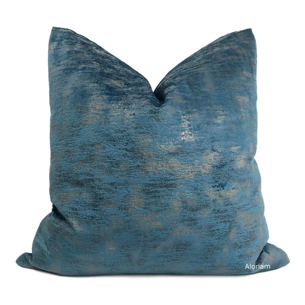 Nimbus Azure Blue Metallic Quartz Velveteen Pillow Cover (Fabric by the Yard available)