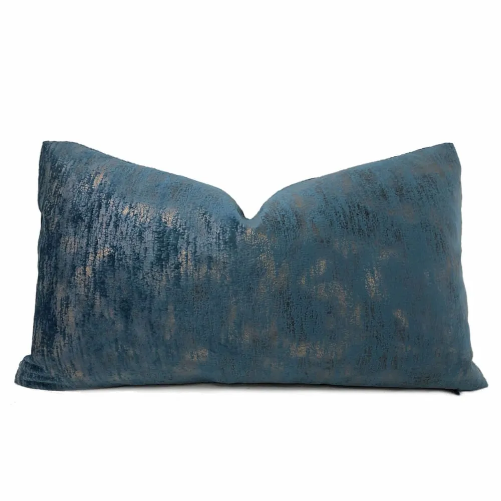 Nimbus Azure Blue Metallic Quartz Velveteen Pillow Cover (Fabric by the Yard available)