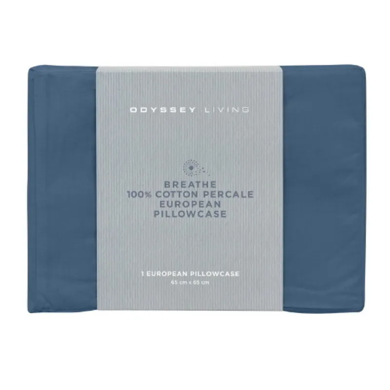 Odyssey Living Breathe Cotton Marine Blue European Pillowcase