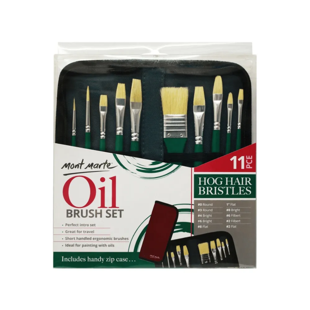 Oil Brush Set 11pcs in Wallet Hog Bristles Brushes Acrylic Painting