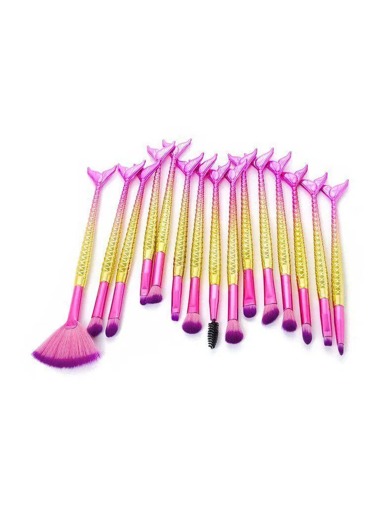 Ombre Mermaid Handle Makeup Brush 15pcs