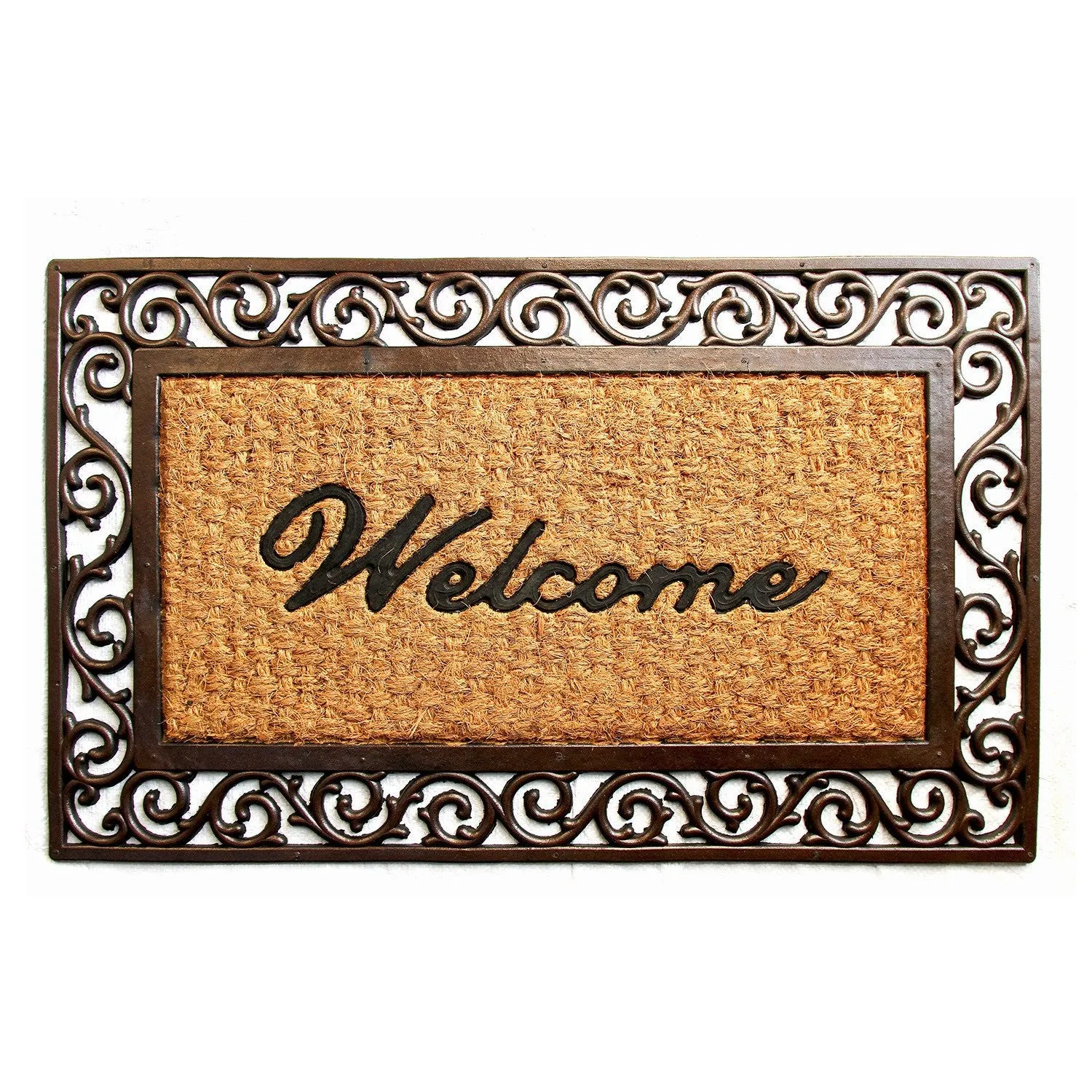 OnlyMat Brown Colour Coco Rubber Welcome Entrance Mat with Wide Border