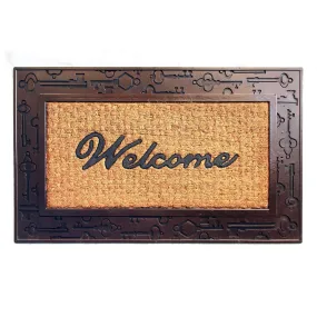 OnlyMat Elegant Moulded Rubber and Coir Welcome Designer Door Mat with Key printed Wooden Texture Border