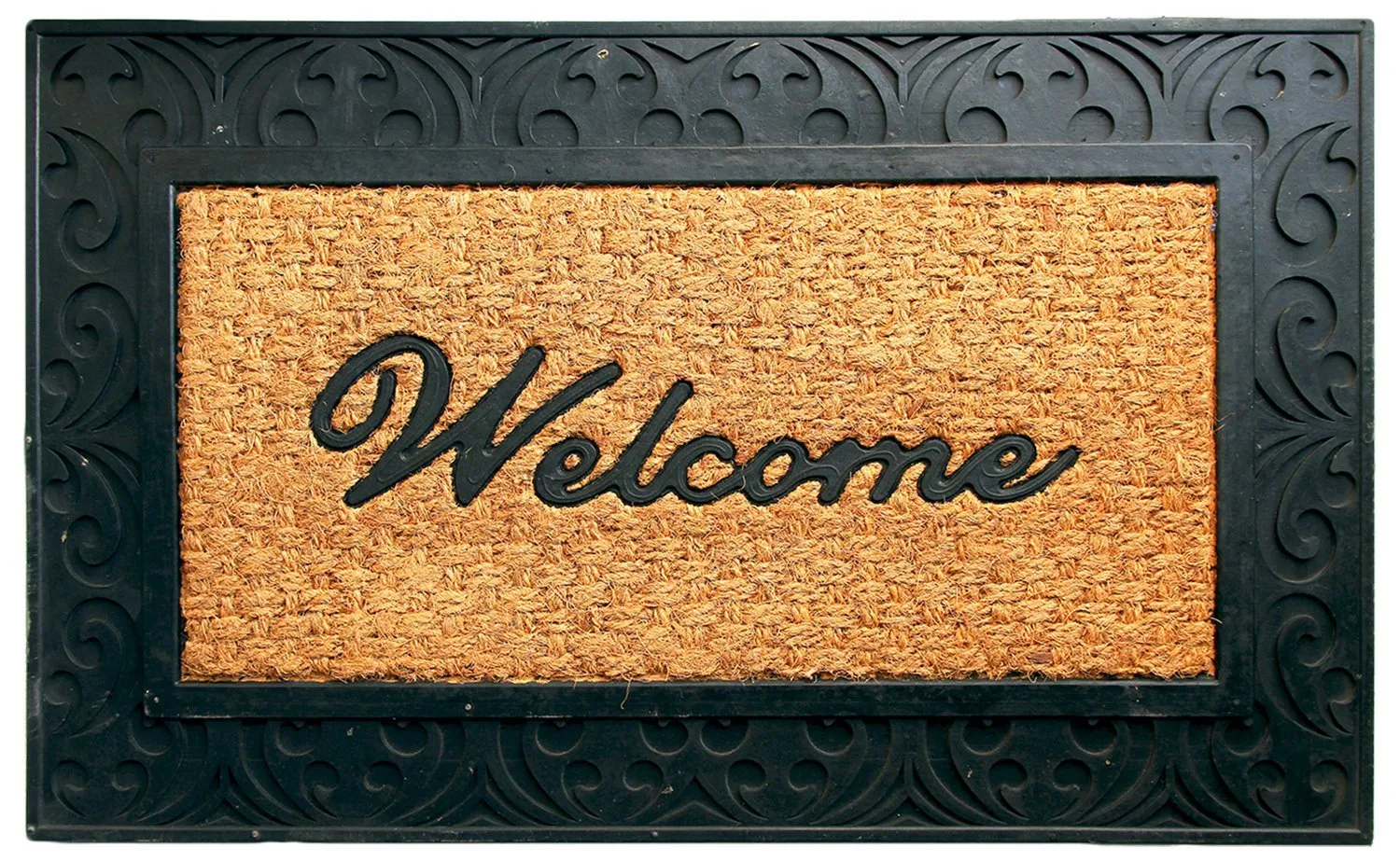 OnlyMat Elegant "Welcome" Printed Natrual Coir Door Mat With Large Moulded Black Border