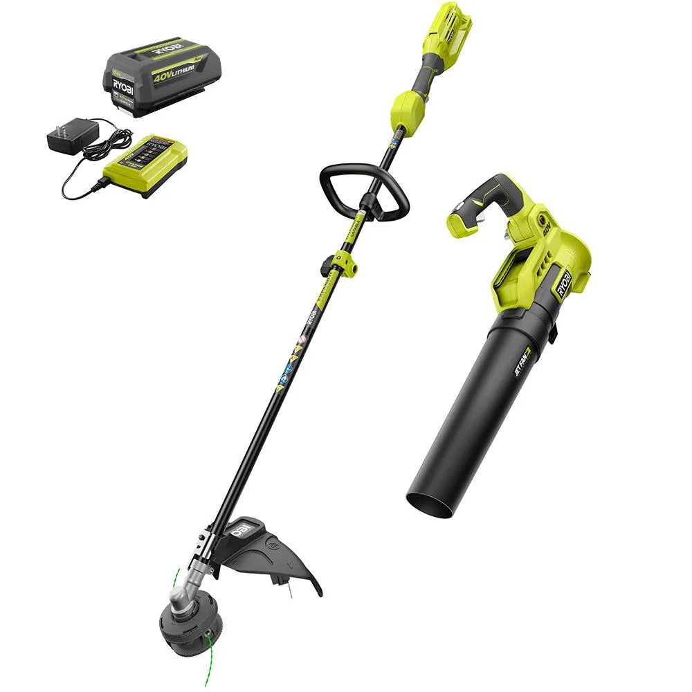 Open Box -  RYOBI 40-Volt Cordless String Trimmer and Blower Combo Kit (2-Tools)