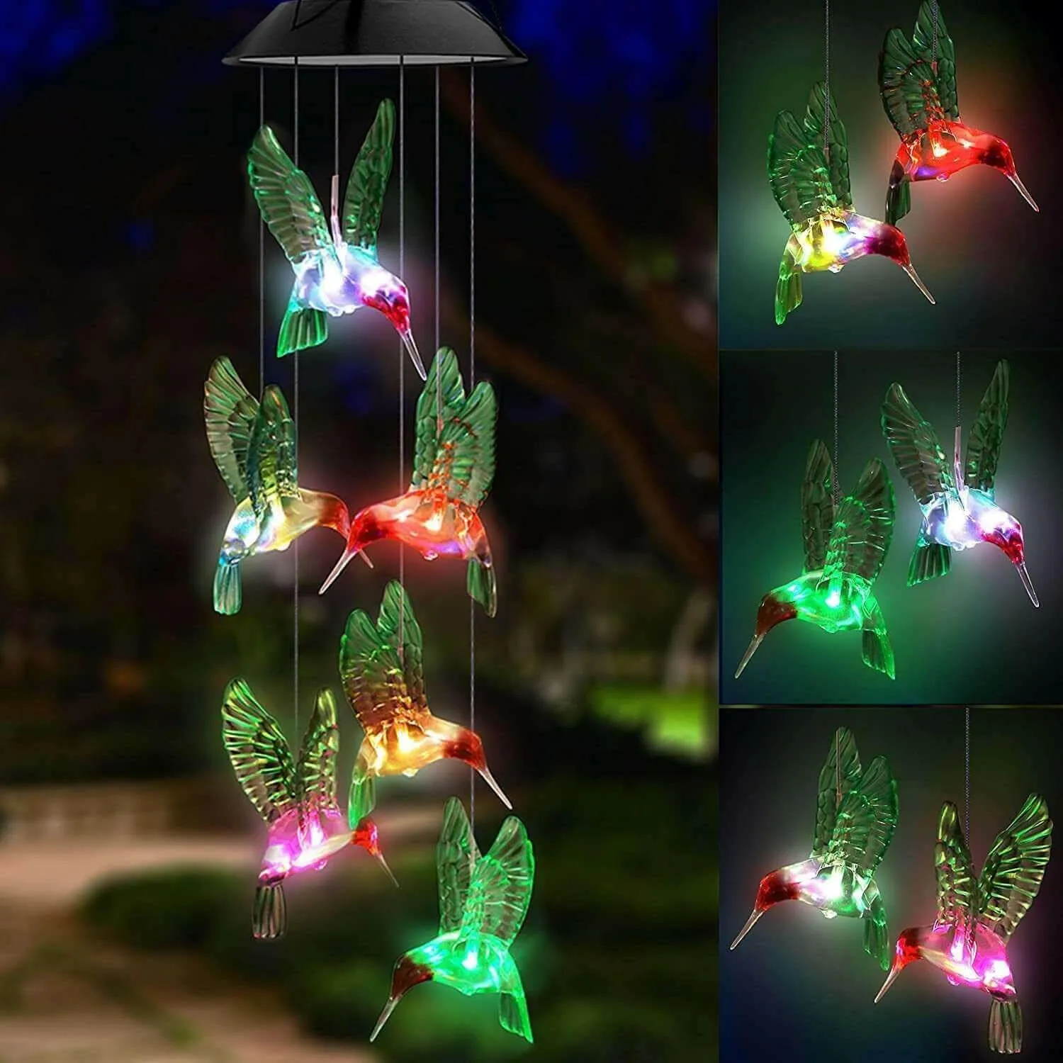 Outdoor solar wind chime light Hummingbird wind chime garden light