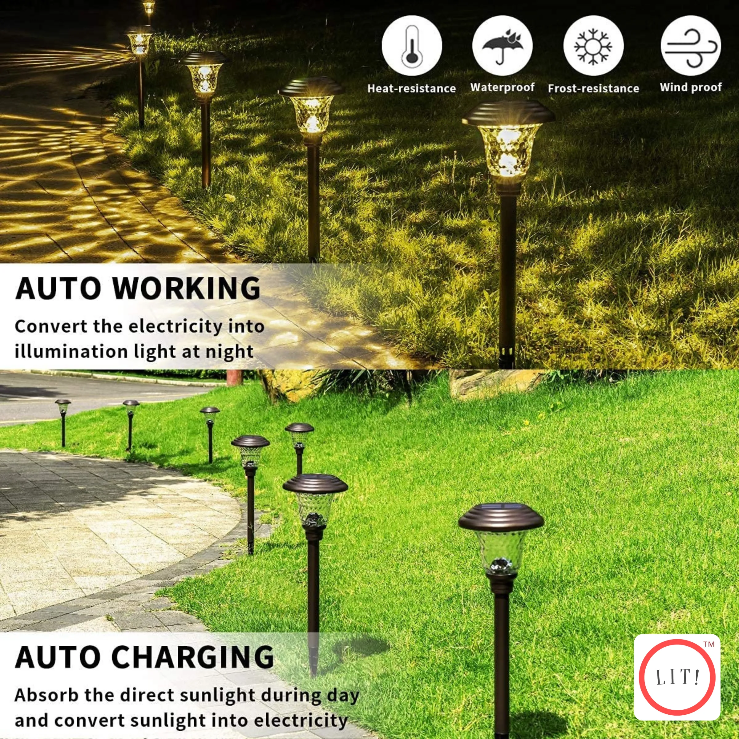 (Pack of 5) Stainless Steel Waterproof Balhvit Glass Solar Outdoor Lights