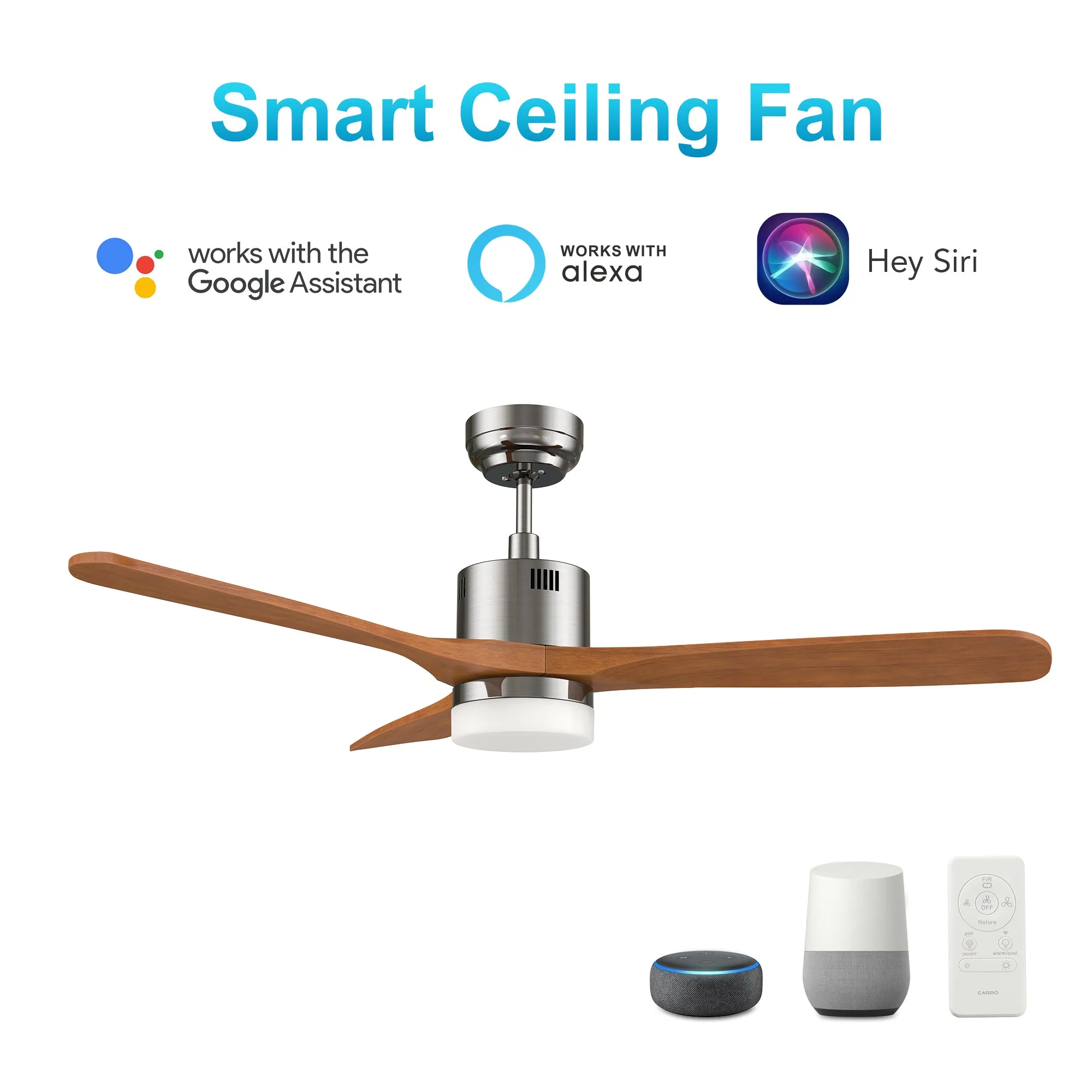 PALMER 52 inch 3-Blade Smart Ceiling Fan with LED Light Kit & Remote- Silver/Antique Walnut