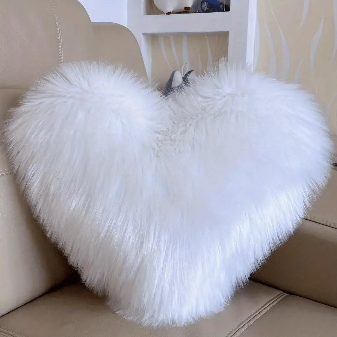 Pink Imitation Wool Love Heart Pillow Plush Sofa Pillow Cushion Including Pillow Core for Girls Bedside Christmas, Halloween Gift