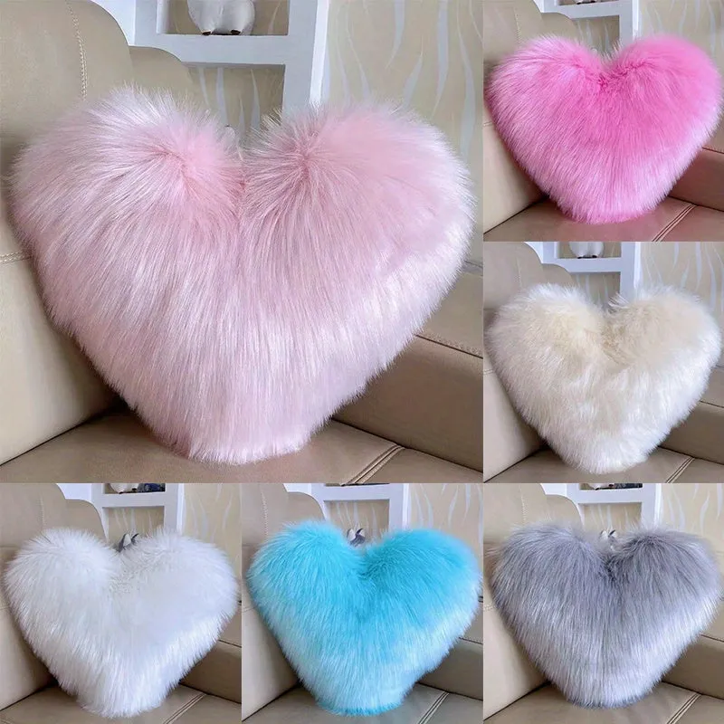 Pink Imitation Wool Love Heart Pillow Plush Sofa Pillow Cushion Including Pillow Core for Girls Bedside Christmas, Halloween Gift