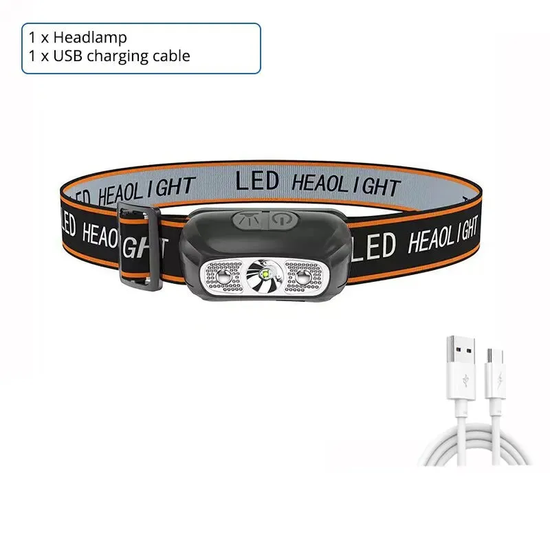 Rechargeable Fishing LED Headlamp Camping Headlight With Induction Sensor Waterproof Flashlight Ultra Light Lamp Body