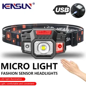 Rechargeable Head Lamp Portable LED Headlamp Outdoor Fishing Flashlight Built in Battery Wave Induction Motion Sensor Headlight