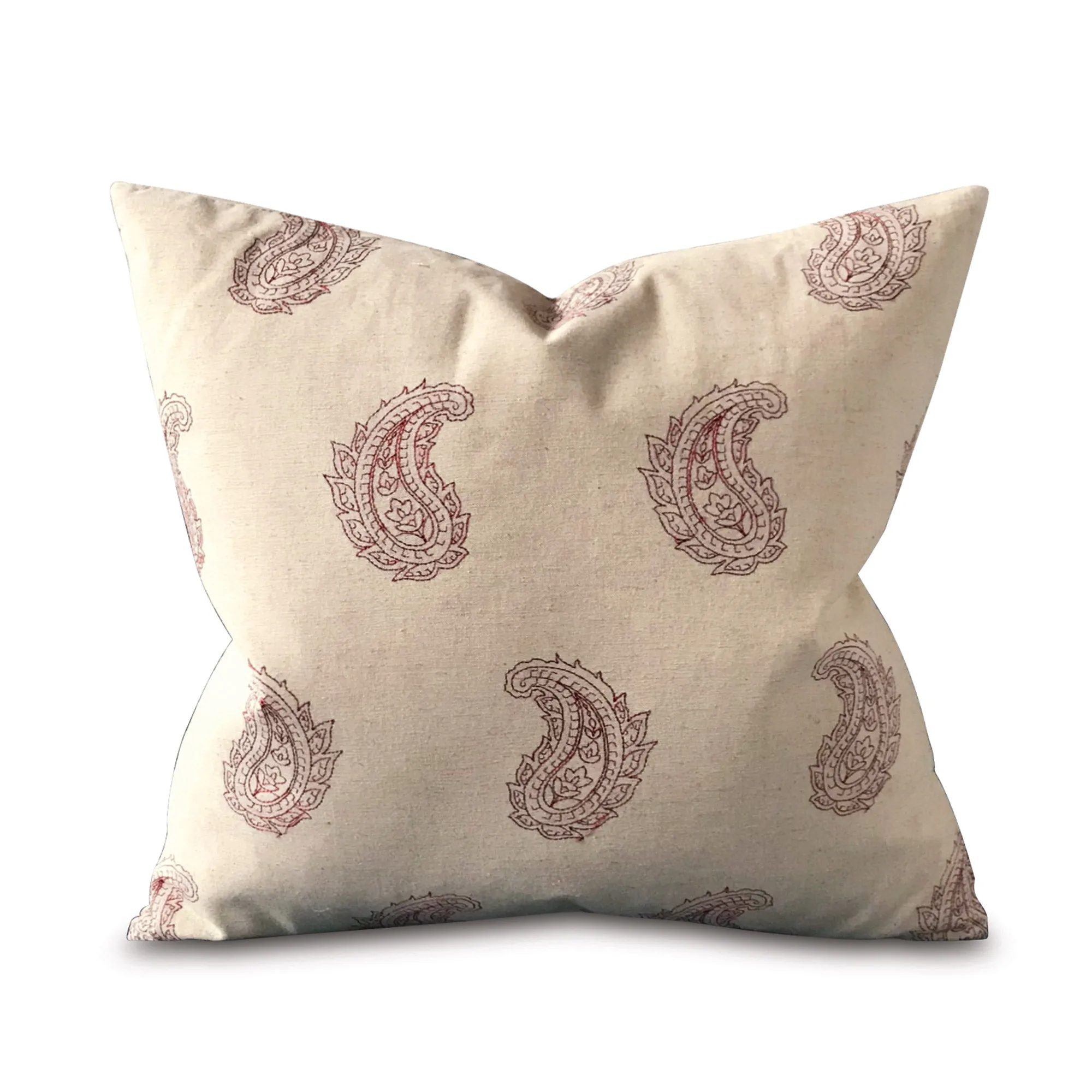 Red Stitched Paisley Motif Throw Pillow Cover 20x20