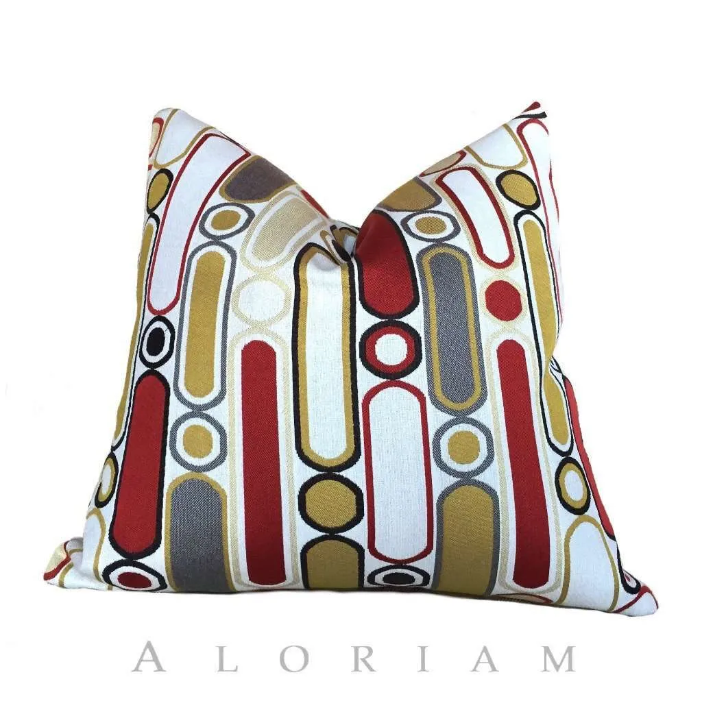 Retro Mod Ovals Geometric Red Yellow Gray Pillow Cushion Cover