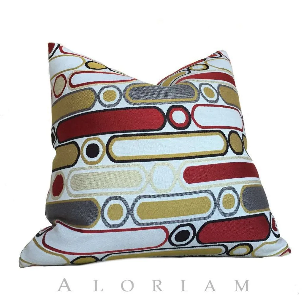 Retro Mod Ovals Geometric Red Yellow Gray Pillow Cushion Cover