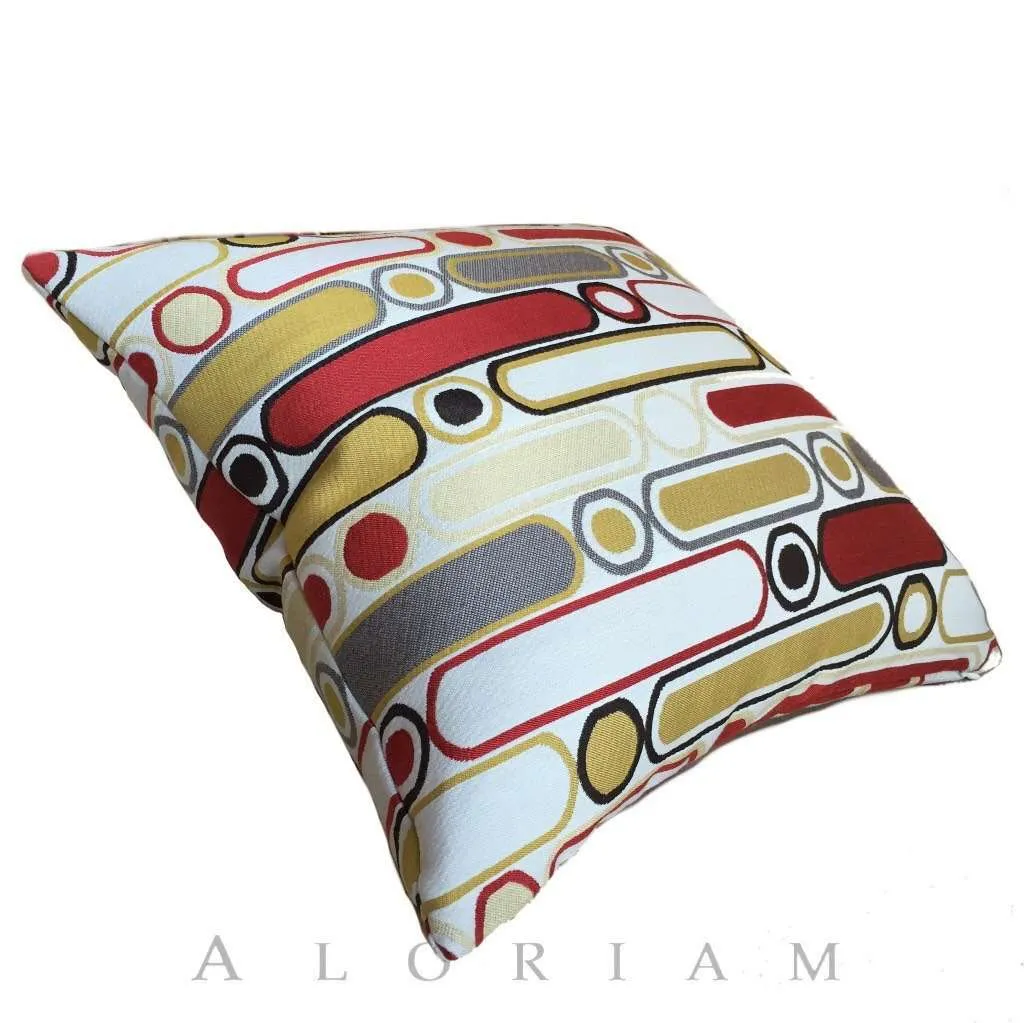 Retro Mod Ovals Geometric Red Yellow Gray Pillow Cushion Cover