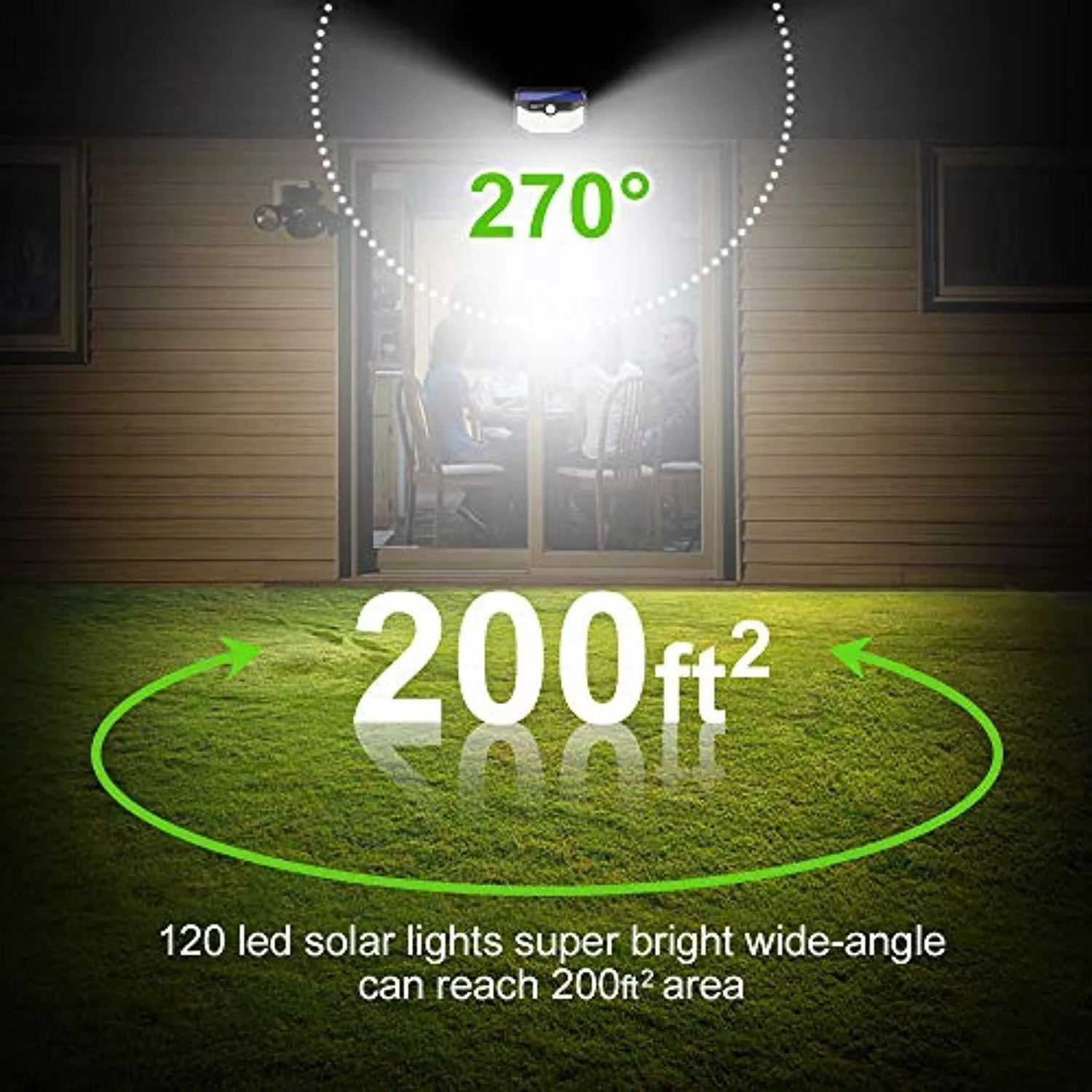 Sensor LED Outdoor Solar Lights Outdoor 120 LED with Lights Reflector Solar Motion Sensor Security Lights  IP65 Waterproof Solar Powered Wireless Wall Lights for Garden Patio Yard Deck Garage Fence Pool(2 Pack)