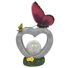 Silver & Stone Outdoor Butterfly Ornament with Solar Crackle Effect Ball - Purple Butterfly