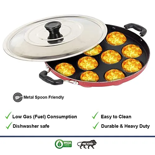 Sjeware Appam Maker Non Stick with lid 12 pits, appam pan, appe pan, appam Maker Non Stick with lid, paniyaram pan Non Stick, appe pan Non Stick