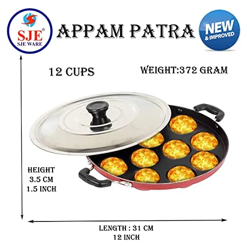 Sjeware Appam Maker Non Stick with lid 12 pits, appam pan, appe pan, appam Maker Non Stick with lid, paniyaram pan Non Stick, appe pan Non Stick