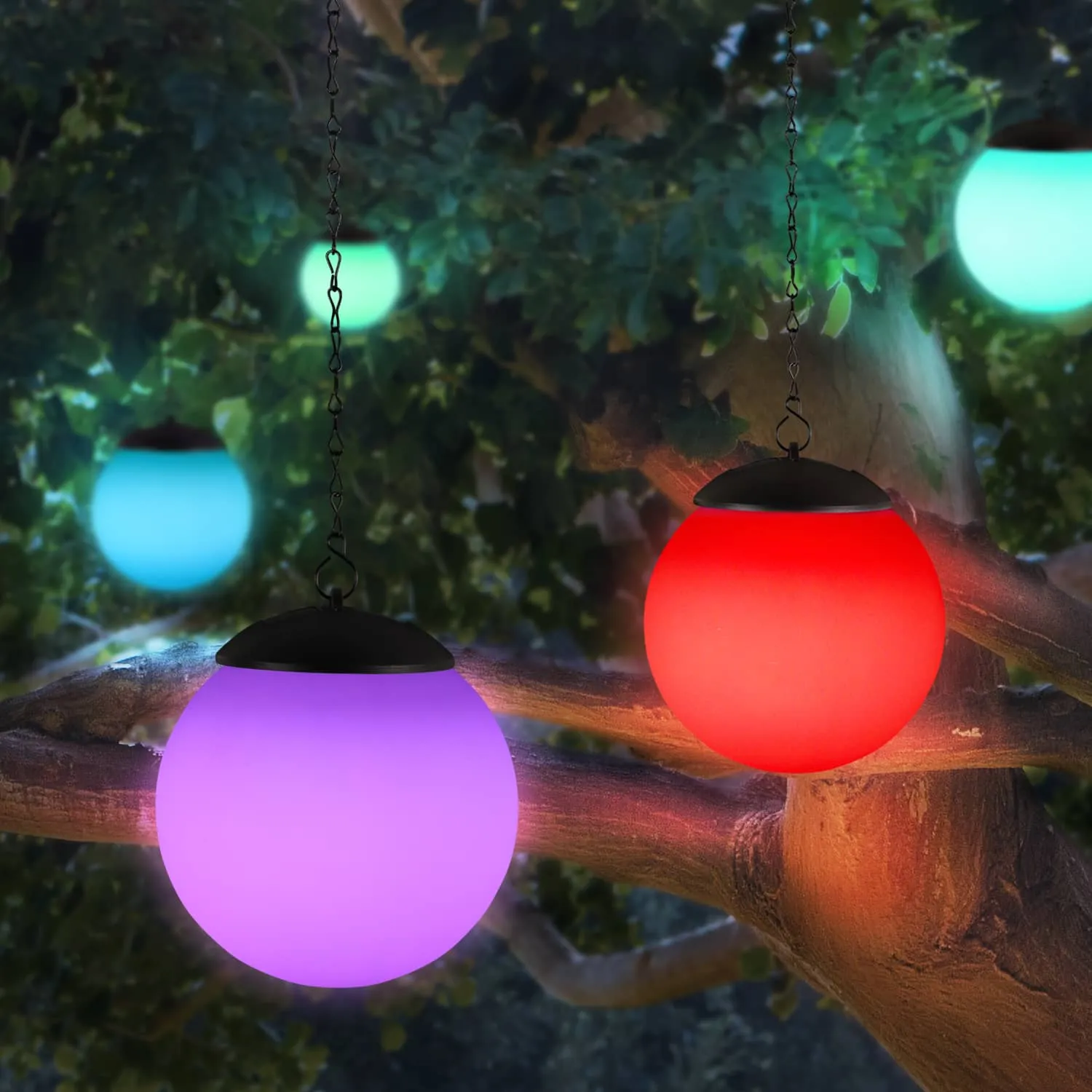 Solar Color Changing Plastic Hanging Ball Light, 6 by 19 Inches