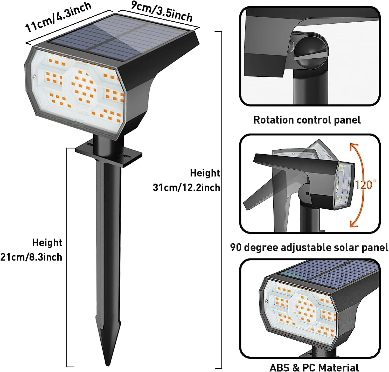 Solar Lights Outdoor Waterproof IP68, 56 LED 3 Lighting Modes Solar Powered Garden Yard Spot Solar Lights for outside Landscape- 4 Pack (Warm White)