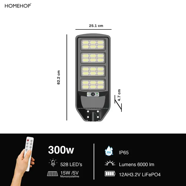 Solar Powered 300W Street Light With Automatic Waterproof Sensor Light For Home, Garden and Outdoor