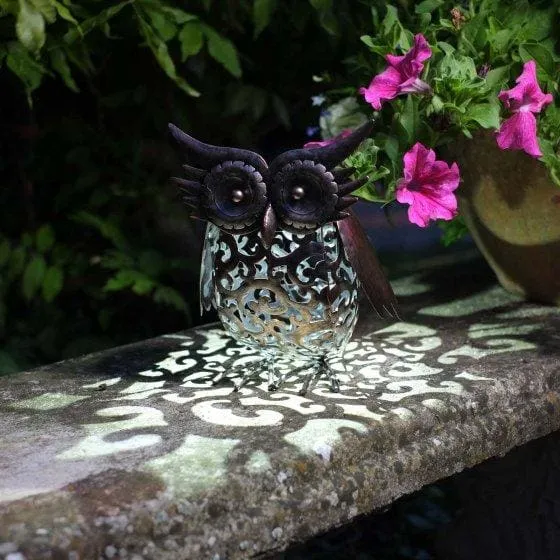 Solar Powered Scroll Owl and Pussycat Garden Light