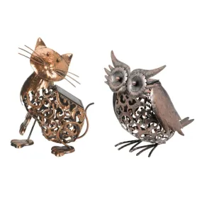 Solar Powered Scroll Owl and Pussycat Garden Light