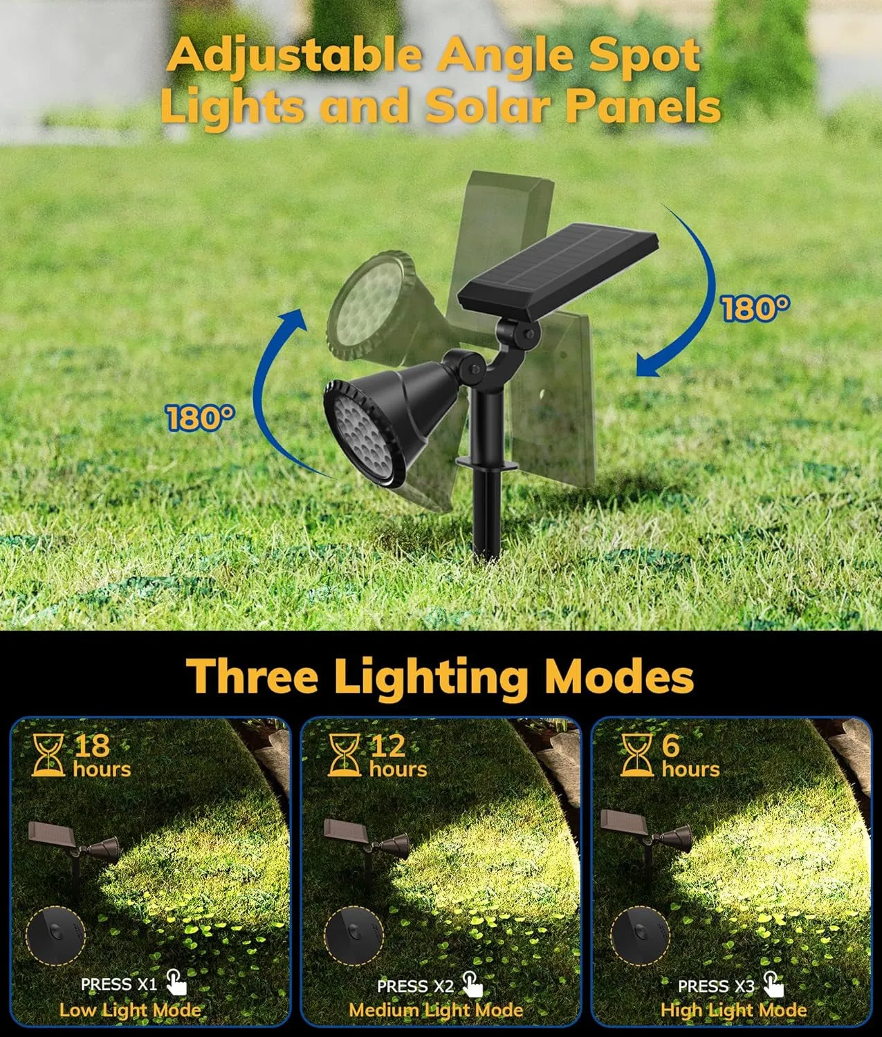 Solar Spot Lights for Outside, 27 LED Outdoor Solar Lights for Yard, 4 Pack Solar Spotlights Waterproof Auto On/Off for Landscape, Wall, Garden, Pool, Tree, Pathway and Driveway(Warm White)